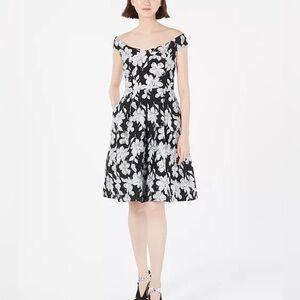 Calvin Klein Off-The-Shoulder Brocade Floral Fit & Flare Dress 16w